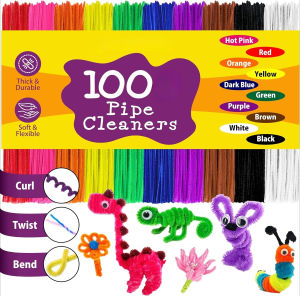 100Pcs Chenille Stems DIY Craft Kit 8mm X 30cm Fluffy Pipe Cleaners Fuzzy Twisted Wires Handcraft Decor Arts Supplies Bundle for DIY Flower Animal