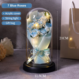 Artificial Rose Bouquet Glass Cover Luminous Gift Box Birthday Gift Girls Souvenir Christmas Gift Ornaments