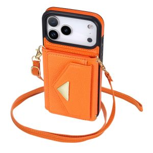 Túi đeo chéo Ốp da cho iPhone 18 Pro Max 17 không khí 16e 15 cộng với 14 accordion đa khe cắm thẻ dây Lanyard có thể tháo rời chân đế vỏ điện thoại bảo vệ chống sốc