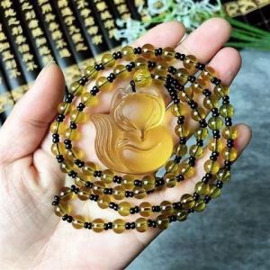已开光 黄水晶粉晶九狐狸吊坠女民族风灵狐项链时尚大气毛衣项链礼物