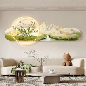 (ẢNH THẬT) Tranh treo tường đèn led tráng gương UV cảnh sông núi trang trí phòng khách
