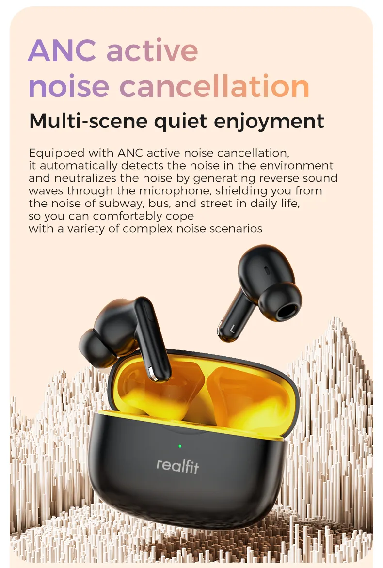 Realfit F3 หูฟังบลูทูธ -38dB ตัดเสียงรบกวน 360° Blutooth 5.4 เสียงเบสที่ดีเยี่ยม
