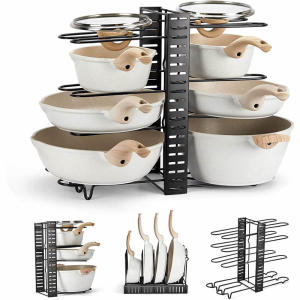 8 Tiers Pot Rack Organizer 3 DIY Methods Space-Saving Pot Pan Rack for Kitchen Counter Storage Rack Pot Lid Holder Cabinet Pantry Organizer Rack
