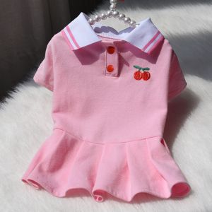 DOOUR Phong cách Preppy Váy công chúa cho chó Cổ áo thủy thủ Thêu hình quả anh đào Chó Mèo Váy Dễ thương Thoáng khí Váy mùa hè cho thú cưng Thú cưng cỡ vừa/nhỏ