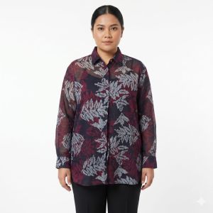 Exclusive Batik Nouveou Women Shirt (XL Size) - 100% Genuine Handmade Batik- Hand-Stamped