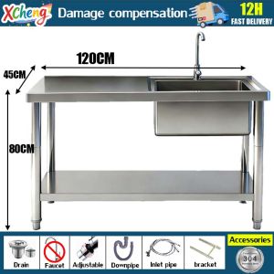🔥24-hour shipping🔥 80/100/120*50cm 304 lababo stainless steel kitchen sink high quality thickened and bold without rust portable sink with stand sale vertical sink kitchen bar sinks lababo stainless complete set sink With faucet