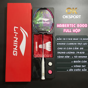 Vợt cầu lông Lining Halbertec 8000 Full hộp khung carbon trợ lực căng sẵn 11kg (max 125kg) tặng quấn cán túi đựng vòng tay
