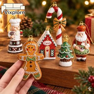Vixplorn Resin Christmas Tree Ornament Hand Painted Candy Cane Gingerbread Donut Cute Xmas Holiday Decor Home Party Gift