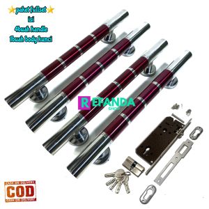 paket 4buah gagang tarikan handle pintu rumah dan fullset lock body kunci untuk pintu depan daun pintu 2 model kupu tarung