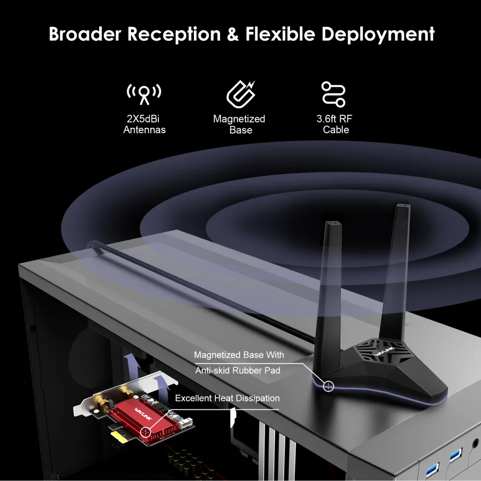 Carte WiFi 6E Intel AX210 Tri-bande 5400Mbps Avec Bluetooth 5.3 - Compatible PC Portable Windows 10/11