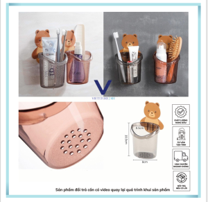 Cốc Gấu Dán Tường Đựng Bàn Chải Đánh Răng Có Lỗ Thoát Nước Tiện Lơi - Ly Cốc Đựng Bàn Chải Kem Đánh Răng