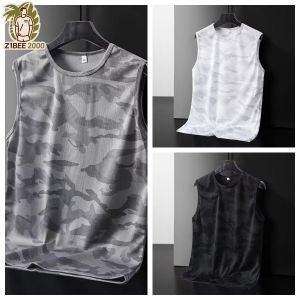 Z1BEE 【M-5XL】Mens Loose Fit Camouflage Ice Silk Mesh Quick Dry Sleeveless Vest & Summer Sports T-Shirt for Gym Running Casual Cool Dri-Fit Floral Plus Size