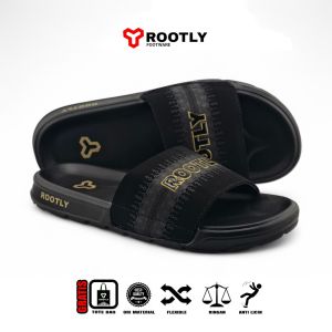 Rootly Sandal Slipper Black White Pria Masakini