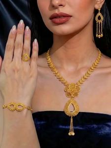 Dubai 24k Gold-plated tulip flower necklace earrings ring bracelet with a high-end feel jewelry Four-piece set