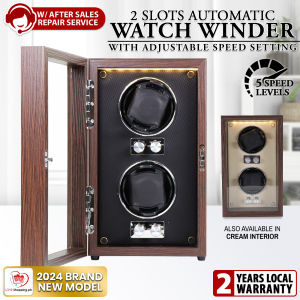 2-Slot Adjustable Speed Automatic Watch Winder with LED Light + Silent Operation & Anti-Magnetic Technology Watch Box Storage