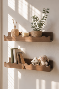 Rustic Wavy Edge Wooden Floating Wall Shelf Farmhouse Mounted Display Rack Bedroom Bathroom Nursery Home Decor Storage Organizer2026