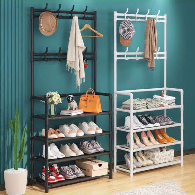 kệ để giày 4 tầng 8 móc treo đồ cao cấp thép mạ carbon chống va đập