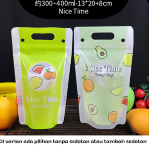 10 Pcs Standing Pouch Minuman Kekinian 400ml 500ml l Plastik Ziplock Klip Matte