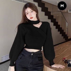 🦋 NLONKE Cross Neck Halter Long Sleeve Knitwear Gentle Temperament Sweater Autumn High-end Women Top