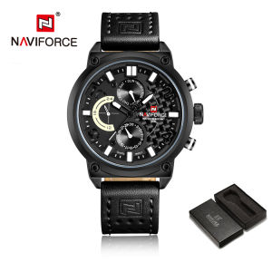 NAVIFORCE Watches For Men Luxury Original Classic Quartz Clock Analog Chronograph Sports Waterproof Genuine Leather Strap Wrist Watch NF9068L