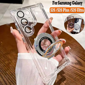 S26 Ultra Luxury Magnetic Plating Stand Shockproof Clear Case For Samsung Galaxy S26 Ultra Acrylic Back Cover Bracket Holder