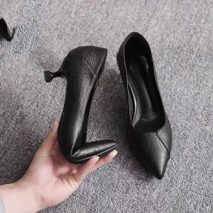 7Li Small Heel Shoes Womens Two-Way Wear 2024 Spring New 3cm High Heels 5 Mid Heel Kitten Heel Black Work Shoes