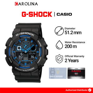 Jam Tangan Pria Casio G-Shock GA-100-1A2 Analog-Digital Blue Dial Resin Band