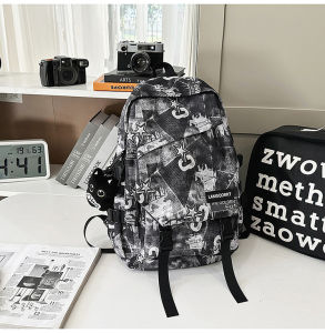 AE Trendy mens backpack ins Trendy and cool large-capacity graffiti backpack for couples casual college student backpack male junior high school student backpack