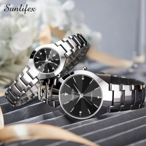 SUNLIFEX Jam Tangan Couple Original Tali Stainless Steel Jam Keren Pria/Wanita Anti Air Jam Tangan Cewek/Cowok Free Box