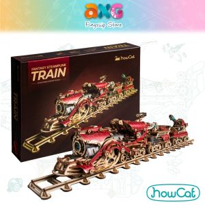 HowCat Red Fantasy Steampunk Train DIY Wooden Puzzle (S1350) 3D Wooden & Paper Puzzle