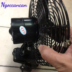 Quạt Kẹp Trên Xe Ô Tô Lồng Sắt Đen 12 và 24v Cánh sắt  - Đường Kính 22cm
