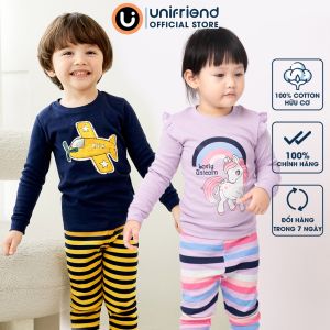 Bộ quần áo dài tay cotton mùa thu đông cho bé trai và bé gái dáng ôm Unifriend Hàn Quốc U2023-13.
