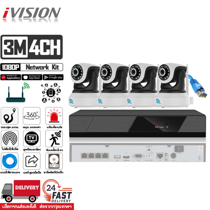 ivision Premium ใหม่ ชุดกล้องวงจรปิดแบบใช้สายแลน ip camera 4กล้อง ...
