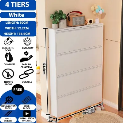 lron Poetry.PH Steel Shoe Cabinet High-capacity Organizer With Cover Slim Shoe Storage Box Shoe Rack