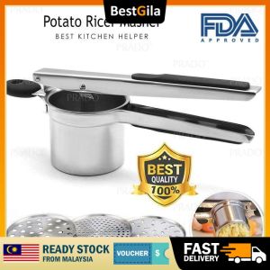 BestGila Stainless Steel Rust-Free Potato Ricer Masher Food Press Strainer with 3 Pieces Ricing Discs for Purple Potato Pumpkin Lemon Fruit Juicer USA FDA Approved