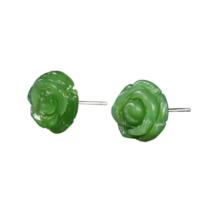925 Silver Natural Green Jade Rose Earrings Bead Charm Jewellery Fashion Accessories Hand-Carved Man Woman Amulet Gifts