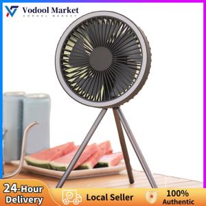 【Vodool】 Rechargeable USB Tent Fan with LED Light Tripod Desktop Portable Air Circulator W/ Timer Function for Tents Camp Travel Fishing