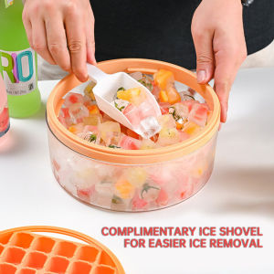 【Ready Stock】Press Type Ice Cube Round Silicone Tray Round Ice Cube Mold with Lid Cocktail Whiskey Party Kitchen Ice Box Bar Accessiories