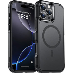 Black for iPhone 17 Case [Compatible with MagSafe] Dual-Layer Matte Hard Plastic Soft TPU Military Grade Drop Protection Shockproof Phone Case for iPhone 17 Pro Max/Air/16 Pro Max/16E/15 Plus/14 Pro/13/12