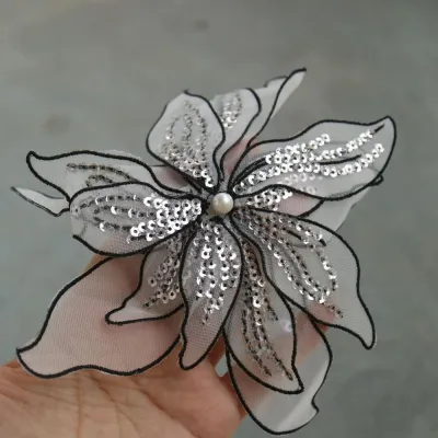 CTOF 20cm Miếng vá thêu hoa Tự làm Vải ren May vào Miếng vá quần áo lưới Sa Miếng dán vải hình hoa