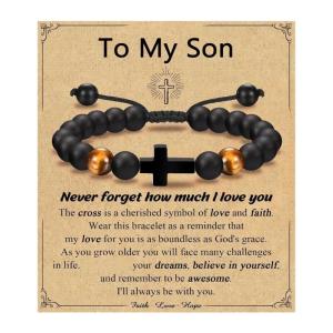 Adjustable Crosses Bead Bracelet for Boys Christening Confirmation Communion Gifts With Gifts Box Godson Son Grandson