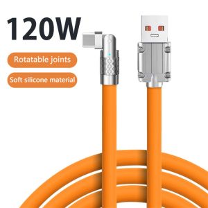 120W 6A Type C Fast Charger Data Cable 180° Rotating Micro Usb Cable Charging Liquid Silicone Charge For Oppo Reno 8t 5G 4G Type-c Cables Chargers