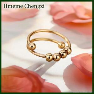 Hmeme Anxiety Balls Beads Rings For Women Open Spinner Adjustable Finger Ring Stainless Steel Rotating Freely Anti Stress Jewelry Gift