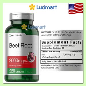 Viên uống chiết xuất củ dền đỏ Beet Root 2000mg Horbaach hũ 220 viên [Hàng Mỹ]