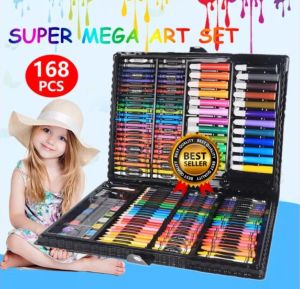Carlaika Store 168 Pcs Kids Super Mega Art Coloring Set School Supplies Set for Writing Drawing & Painting 48 Crayons For Kids 48 Oil Pastels 24 Color Pencils 12 Watercolor Markers Pencil Sharpener Paint Eraser HB Pencil Glue Plastic Palette