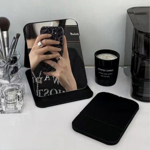 กระจกพับวินเทจแบบพกพาหนังห้องพักนักเรียนสำนักงานแต่งหน้าเดสก์ท็อปแต่งตัวกระจก