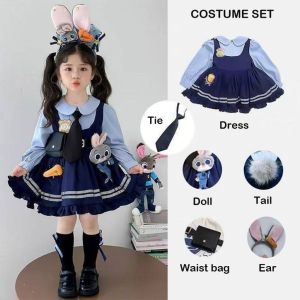 Zootopia Judy Hopps Cosplay Costume Kids For girl Cute Blue Dress Anime Uniform Judy Hat Christmas Birthday Halloween Costume Party Prop
