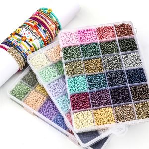 12000pcs/Box Colorful 3mm Glass Rice Beads Kit Charm Small Craft Beads Kit for DIY Craft Bracelet Jewelry Making Supplies