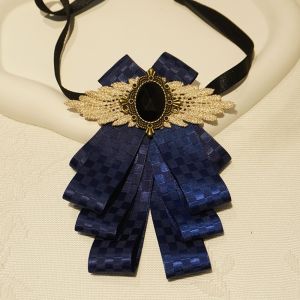 W5YR Faux Stone Mens Suit Lapel Flowers Alloy Polyester Neck Decoration Bow Tie Necktie Wedding