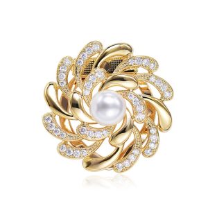 MARISSAWI Vintage Trendy Rhinestone Flower Crystal Pearl Korean Style Brooch Pins Women Scarf Buckle Scarf Ring Shawl Clip